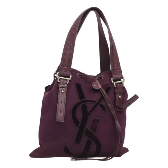 SAINT LAURENT Tote Bag Canvas Purple Silver Authentic - Picture 8 of 13
